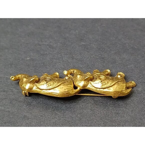 Vintage Two Circus Elephants Trunks Up Gold Tone Brooch / Pin - Picture 4 of 6